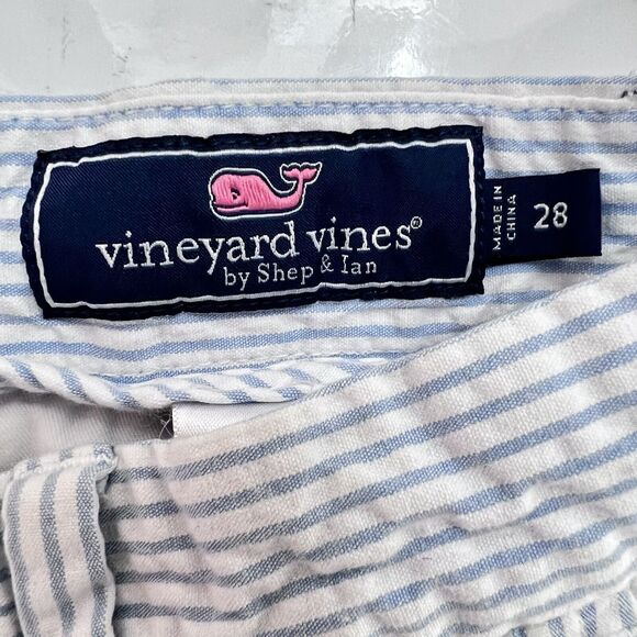 Vineyard Vines Seersucker Club Shorts Chino Striped Blue Men’s 28 Whale US Flag - Picture 4 of 15